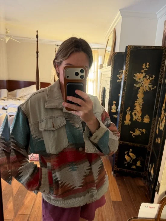 Women’s Patterned Southwestern Denim Jacket in Multi-Color - Picture 5 of 7